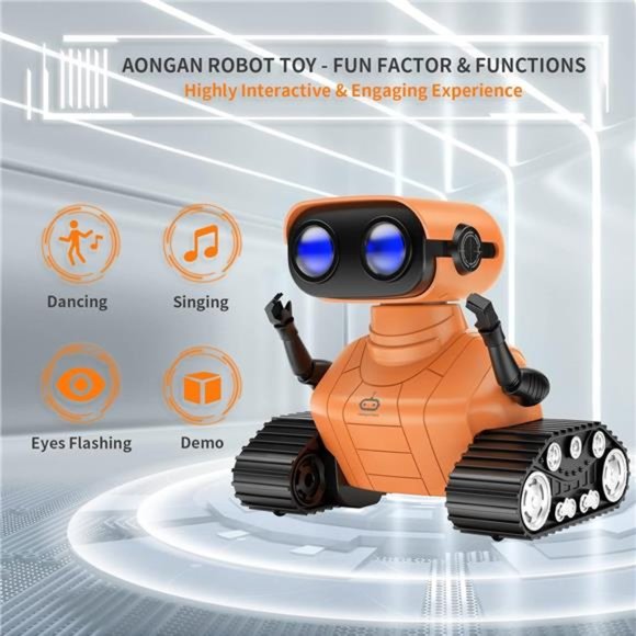 Remote Control Robot Toys for Kids, Dancing Singing Music LED Eyes, (Orange) - Picture 2 of 7